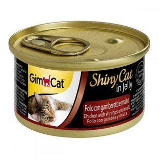Влажный корм GimCat Shiny Cat для взрослых котов, с курицей креветками и мальтом в желе 70 г G-413273 фото