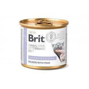 Вологий корм Brit GF Veterinary Diets Gastrointestinal для котів з порушеним травленням, з лососем та зеленим горошком 200 г 100712 фото