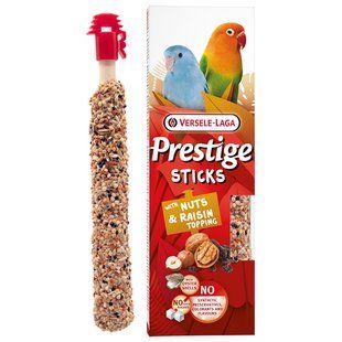 Лакомство Versele-Laga Prestige Sticks Small Parrot Nuts & Raisin topping для волнистых попугаев, с орехами и изюмом 60 г 223529 фото