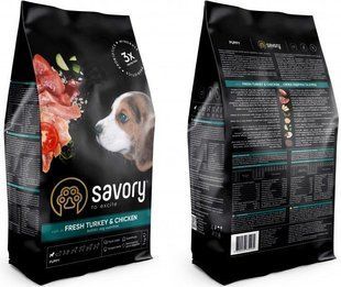 Сухой корм Savory Puppy All Breeds для щенков всех пород, со свежей индейкой и курицей 1 кг 30280 фото