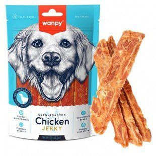 Ласощі Wanpy Chicken Jerky Steaks для собак, в'ялені курячі смужки 100 г CA-03H фото