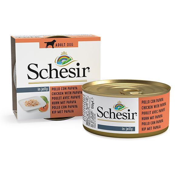 Влажный корм Schesir Dog для взрослых собак, кусочки курицы с папайей в желе 150 г 613707 фото