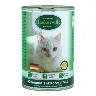 Вологий корм Baskerville для дорослих котів, оленина з м'ясом курки 400 г 21537 фото