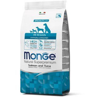 Сухий корм Monge Dog Hypoallergenic для дорослих собак усіх порід, з лососем, тунцем та рисом 15 кг 70006439 фото