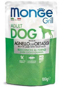 Влажный корм Monge Dog Grill для взрослых собак, запеченный ягненок и овощи, кусочки в желе 100 г 70013161 фото