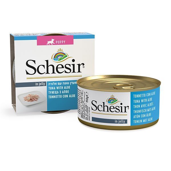 Вологий корм Schesir Puppy для цуценят, шматочки тунця з алое в желе 150 г 712622 фото