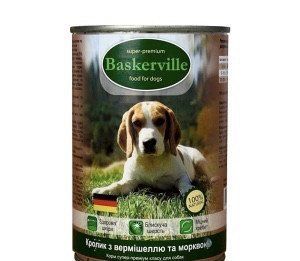 Вологий корм Baskerville для дорослих собак, кролик з вермішеллю та морквою 400 г 21523 фото