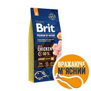 Сухий корм Brit Premium Dog Junior M для цуценят та молодих собак середніх порід, з куркою 15 кг 170814/6338 фото