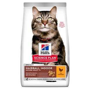 Сухой корм Hill's Science Plan Feline Mature Adult 7+ Haiball Indoor для пожилых котов от 7 лет живущих в помещении, эффект вывода шерсти, с курицей 1.5 кг 604490 фото
