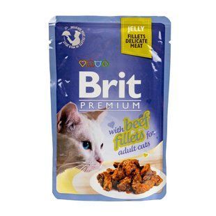 Вологий корм Brit Premium Cat для дорослих котів, філе яловичини в желе 85 г 111241/470 фото